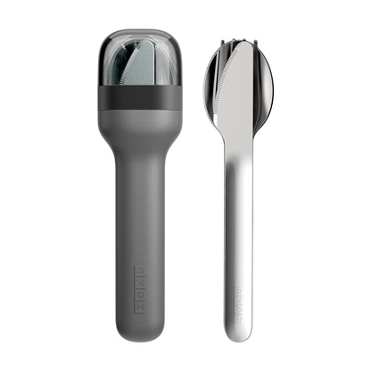 Zoku Pocket Utensil Set Stainless Steel Fork, Knife, and Spoon in Case Grey