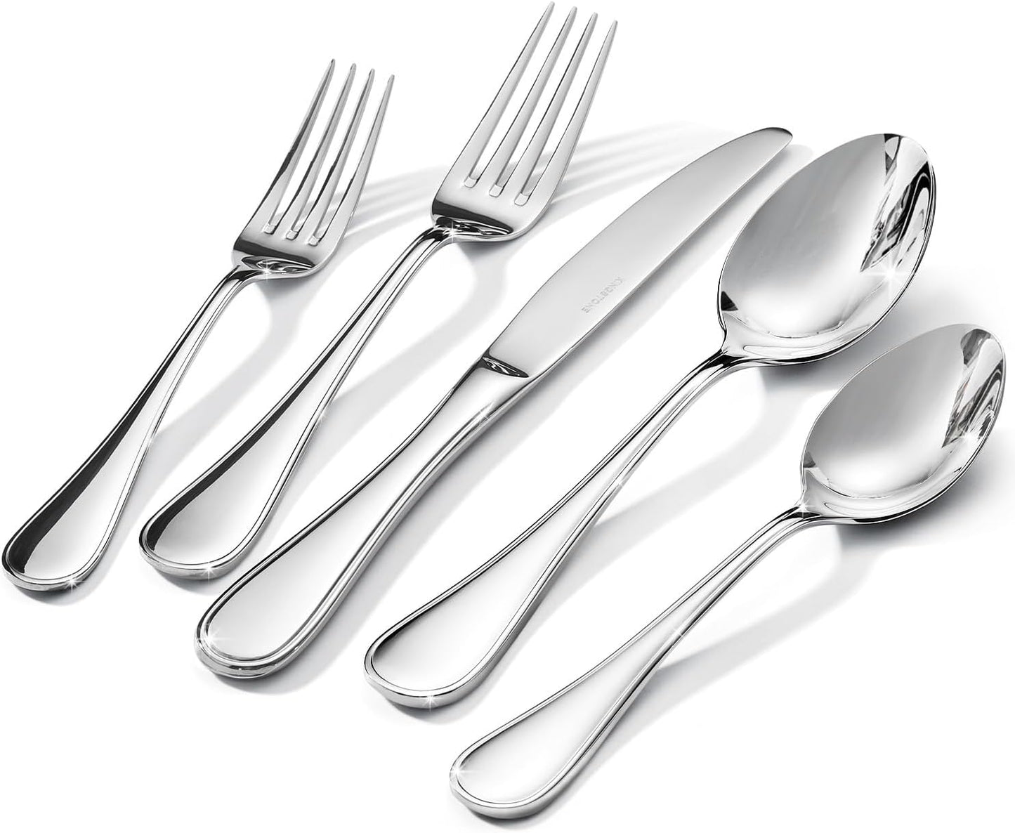 18/10 Stainless Steel Silverware Set for 8, 40 Piece Teardrop Flatware Set | KINGSTONE Heavy Cutlery Set, Mirror Polished Knives Forks and Spoons Utensils, Dishwasher Safe for Home Kitchen Wedding