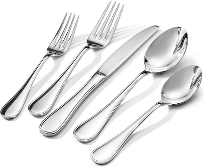 18/10 Stainless Steel Silverware Set for 8, 40 Piece Teardrop Flatware Set | KINGSTONE Heavy Cutlery Set, Mirror Polished Knives Forks and Spoons Utensils, Dishwasher Safe for Home Kitchen Wedding