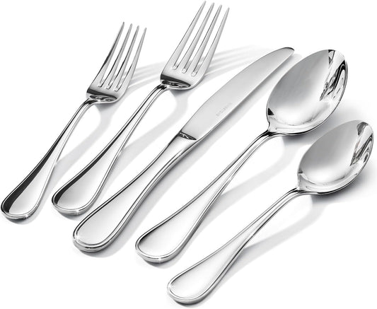 18/10 Stainless Steel Silverware Set for 8, 40 Piece Teardrop Flatware Set | KINGSTONE Heavy Cutlery Set, Mirror Polished Knives Forks and Spoons Utensils, Dishwasher Safe for Home Kitchen Wedding