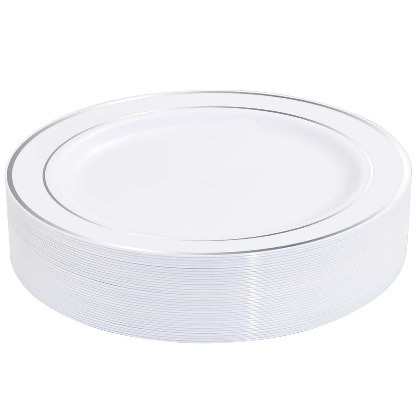 bUCLA 100Pieces Gold Plastic Plates - 6.25inch White with Gold Rim Disposable Salad/Dessert/Appetizer/Small Cake Plates Premium Hard - Ideal for Wedding, Party
