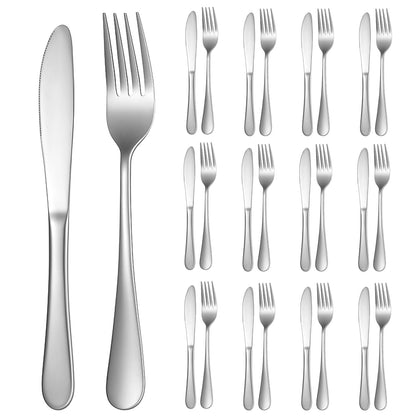 SHENLIU 50 Pieces Stainless Steel Fork and Knife Set, 8 inches Silverware Set with 25 Dinner Knives and 25 Dinner Forks, Dishwasher Safe Tableware Cutlery for Kitchen Restaurant Home