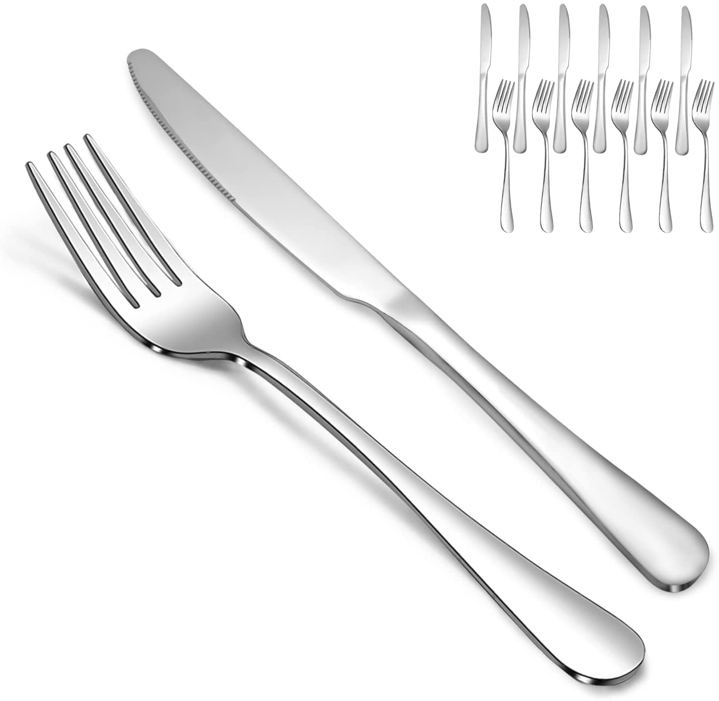 SANTUO 12 Pcs Silverware Set with 6 Steak Knives and 6 Dinner Forks,Flatware Set with Top Food Grade Stainless Steel,Tableware Cutlery Set For Home Restaurant Hotel, Mirror Finish, Dishwasher Safe