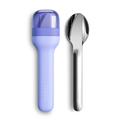 ZOKU Pocket Utensil Set, Charcoal - Stainless Steel Fork, Knife, and Spoon Nest in Hygienic Case - Portable Design for Travel, School, Work, Picnics, Camping and Outdoor Home Use