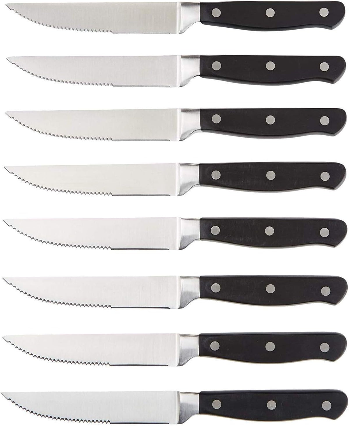 Amazon Basics 8-Piece Full Tang Stainless Steel Serrated Steak Knife Set, 4.5", Black