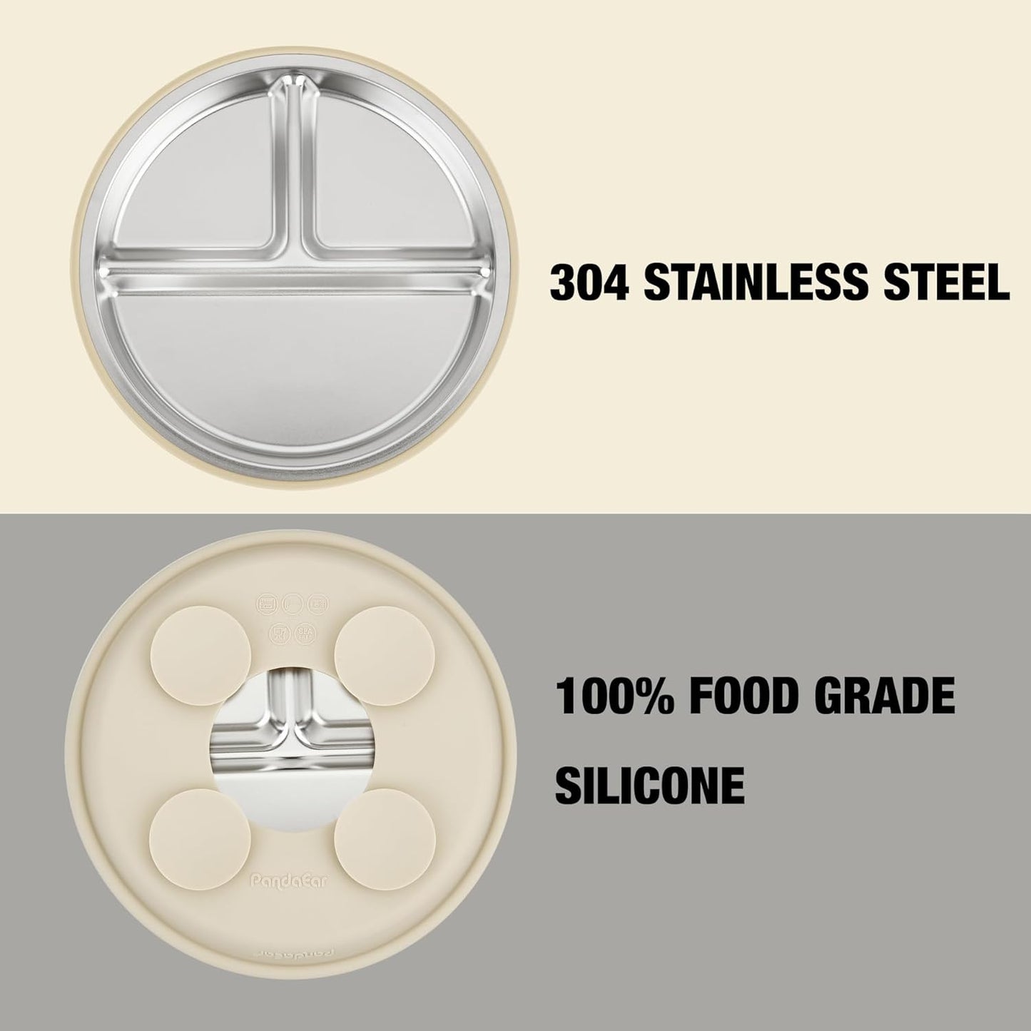PandaEar 3 Pack Stainless Steel Baby Suction Plates, Divided Toddler Plate for Baby Led Weaning Supplies, Non-Slip Toddler Baby Feeding Set Dishwasher Safe (Blue/Green/Brown)