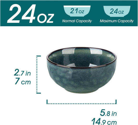 vancasso Starry 24oz Bowls for Soup, Ceramic Green bowls Set of 4 | Deep Bowls for Cereal, Salad and Oatmeal, Dishwasher & Microwave Oven Safe