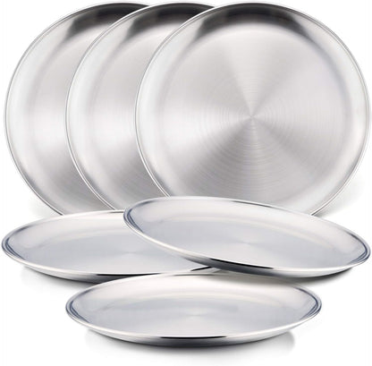 HaWare 18/8 Stainless Steel Plates for Kids, 8" Baby Feeding Plates for 6 | Metal 304 Dinner Dishes for Toddlers Children, Feeding Serving Camping Plates, Reusable and Dishwasher Safe, 6-Piece