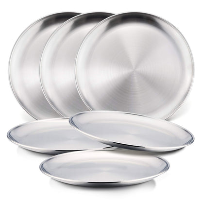 HaWare 18/8 Stainless Steel Plates for Kids, 8" Baby Feeding Plates for 6 | Metal 304 Dinner Dishes for Toddlers Children, Feeding Serving Camping Plates, Reusable and Dishwasher Safe, 6-Piece