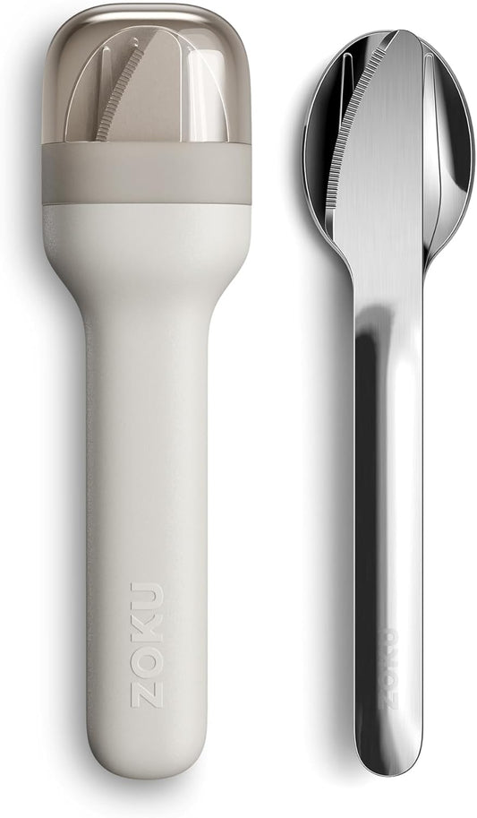 Zoku Pocket Utensil Set Stainless Steel Fork, Knife, and Spoon in Case Grey