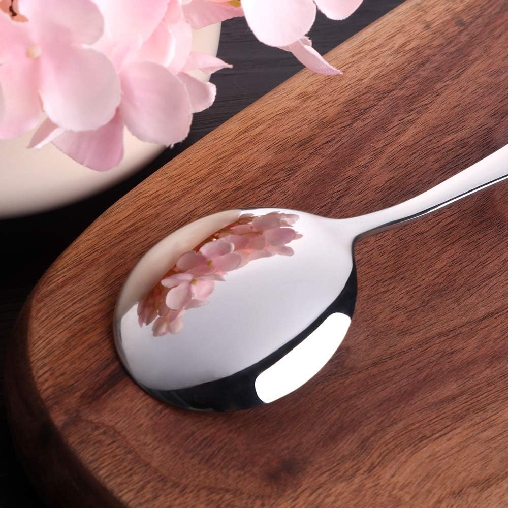 7-Inch Soup Spoons, Baikai Bouillon Spoon,18/10 Stainless Steel Finished Table Dinner Spoons Set of 4 (Silver)