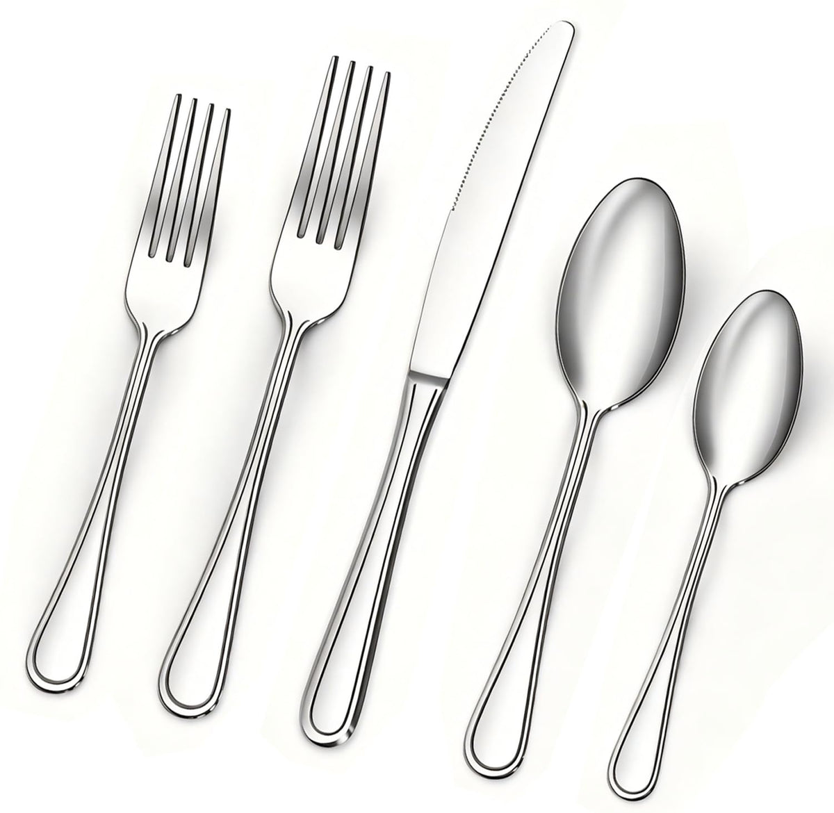 BEWOS 20 Piece silverware set - Service for 4, Black Stainless Steel Silverware Set with Mirror Polishing, Including Knives, Forks and Spoons, Dishwasher Safe, Flatware Set Suitable for Home Kitchens