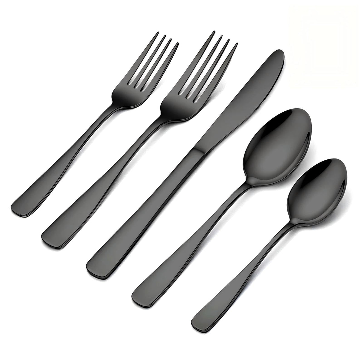 BEWOS 20 Piece silverware set - Service for 4, Black Stainless Steel Silverware Set with Mirror Polishing, Including Knives, Forks and Spoons, Dishwasher Safe, Flatware Set Suitable for Home Kitchens