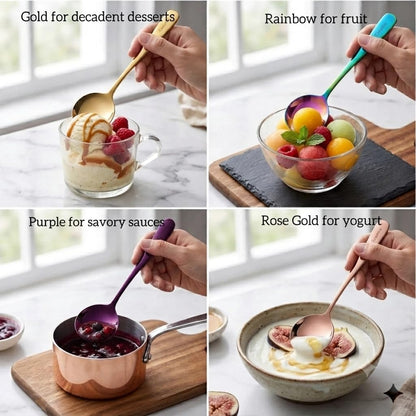 5 Color Soup Spoon set, Round Stainless Steel Bouillon Spoons 6-inch Metal Soup Spoon Flatware Set