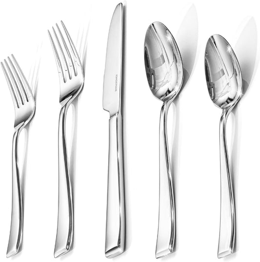 Mirror Polish Silverware Set for 8, 40-Piece 18/10 Stainless Steel Flatware Set, Dishwasher Safe Cutlery Set for Wedding, Home, Restaurant, Knives Spoons and Forks Set