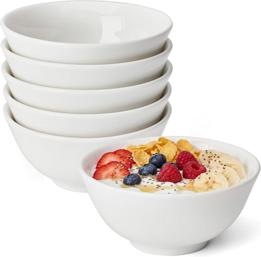 Sweese 10 oz Ceramic Bowls Set of 6, White 4.5 Inch Cereal Bowls for Yogurt, Fruit, Dessert, Oatmeal and Snacks, Stackable Small Serving Bowls for Breakfast and Everyday Use