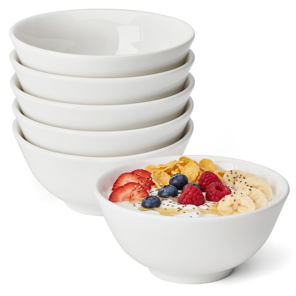 Sweese 10 oz Ceramic Bowls Set of 6, White 4.5 Inch Cereal Bowls for Yogurt, Fruit, Dessert, Oatmeal and Snacks, Stackable Small Serving Bowls for Breakfast and Everyday Use