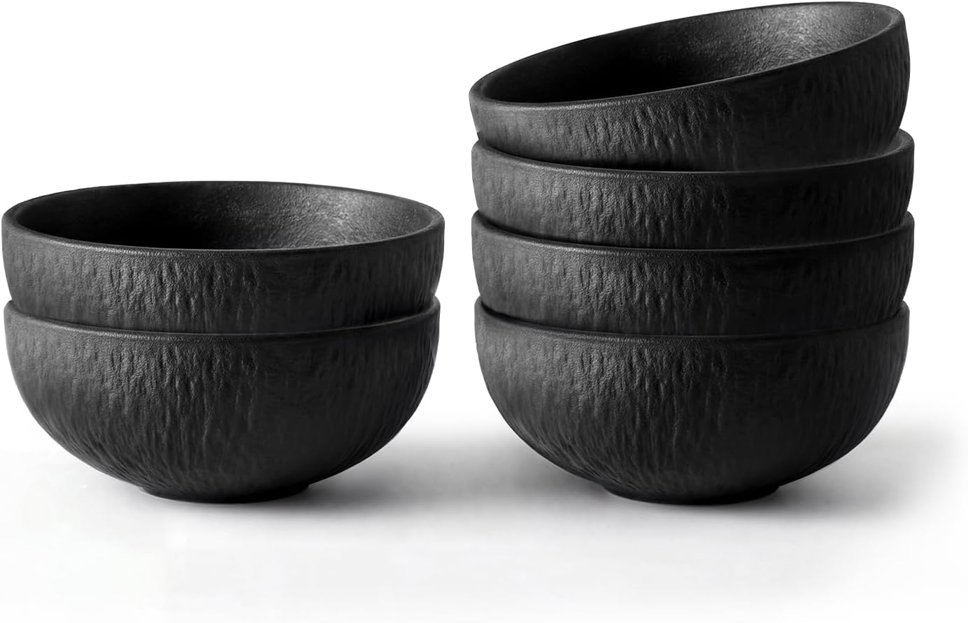 Bowl Set of 6, 20.4 oz Matte Marble Pattern Stoneware Soup Bowls | Black Premium Porcelain Cereal Bowls, Ceramic Dinner Bowls for Salad, Dessert, Pasta, Microwave and Dishwasher Safe