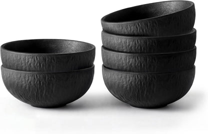 Bowl Set of 6, 20.4 oz Matte Marble Pattern Stoneware Soup Bowls | Black Premium Porcelain Cereal Bowls, Ceramic Dinner Bowls for Salad, Dessert, Pasta, Microwave and Dishwasher Safe