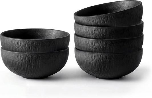 Bowl Set of 6, 20.4 oz Matte Marble Pattern Stoneware Soup Bowls | Black Premium Porcelain Cereal Bowls, Ceramic Dinner Bowls for Salad, Dessert, Pasta, Microwave and Dishwasher Safe