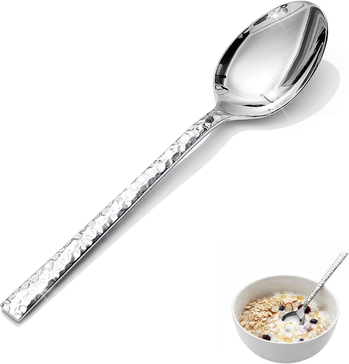 24-Piece Hammered Teaspoons Set, 7.06-Inch 18/10 Stainless Steel | Mirror Finish Small Dessert Spoons, Dishwasher Safe for Home and Kitchen