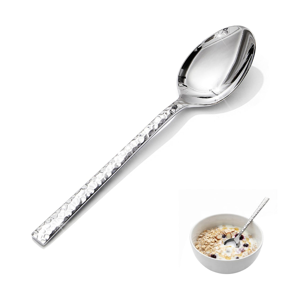 24-Piece Hammered Teaspoons Set, 7.06-Inch 18/10 Stainless Steel | Mirror Finish Small Dessert Spoons, Dishwasher Safe for Home and Kitchen