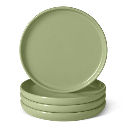 Amazon Basics Glazed Stoneware Dinner Plates, Ceramic 4-Piece Set, Microwave, Dishwasher and Freezer-Safe, 10.5 in., Olive