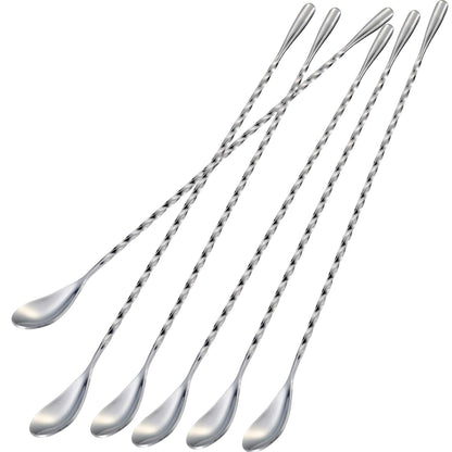 Bar Spoon Cocktail Mixing Stirrers, 2Pcs, 12” Long Handle, Silver | 18/8 Stainless Steel, Long Drink Spoons, for Stirring Coffee & Cocktails