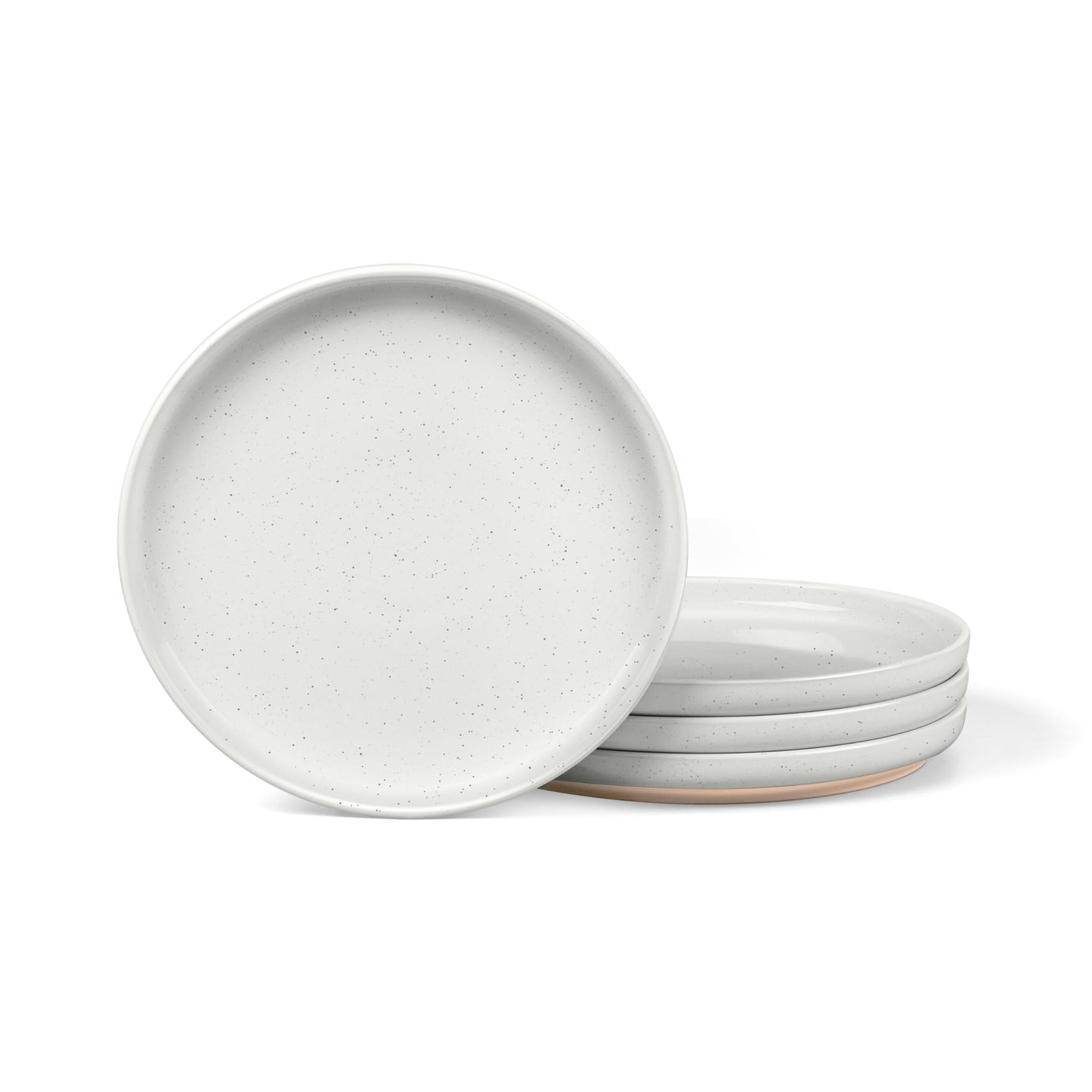 LIANYU Dinner Plates Set of 4, 10.5 Inch Stoneware Plate for Kitchen Dining, Large & Round Ceramic Salad Dishes Set, Microwave, Oven & Dishwasher Safe, Scratch Resistant, Stackable, Snowy White