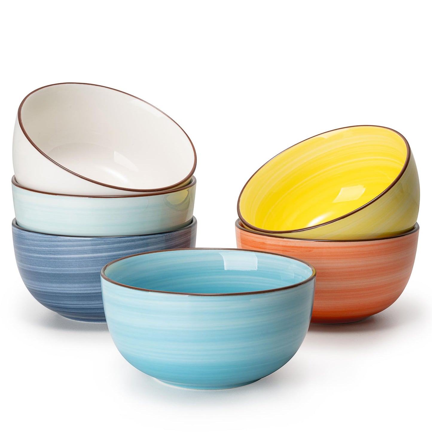 Sweese 10 Oz Ceramic Ice Cream Bowls, Set of 6, Dishwasher Microwave Safe Dessert Bowls in Assorted Cool Colors