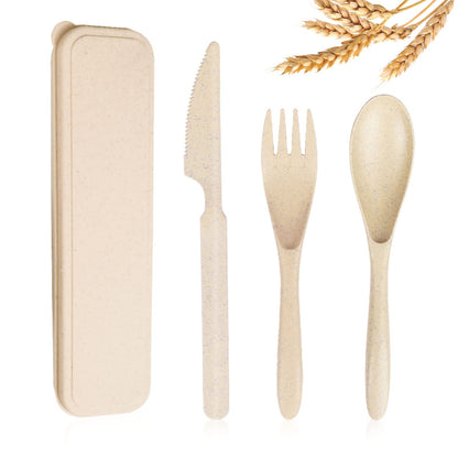Reusable Travel Utensils Set with Case, 4 Sets Wheat Straw Portable Knife Fork Spoons Cutlery, Eco-Friendly BPA Free Plastic Tableware for Kids Adults Travel Picnic Camping Utensils