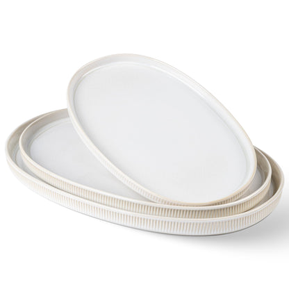 Ceramic Serving Platter Set of 3, Oval Serving Plates and Dishes | 15.6"/14.4"/12.2", Oven & Microwave & Dishwasher Safe, Perfect for Turkey, Parties, Entertaining & Weddings, Cocoa Mocha