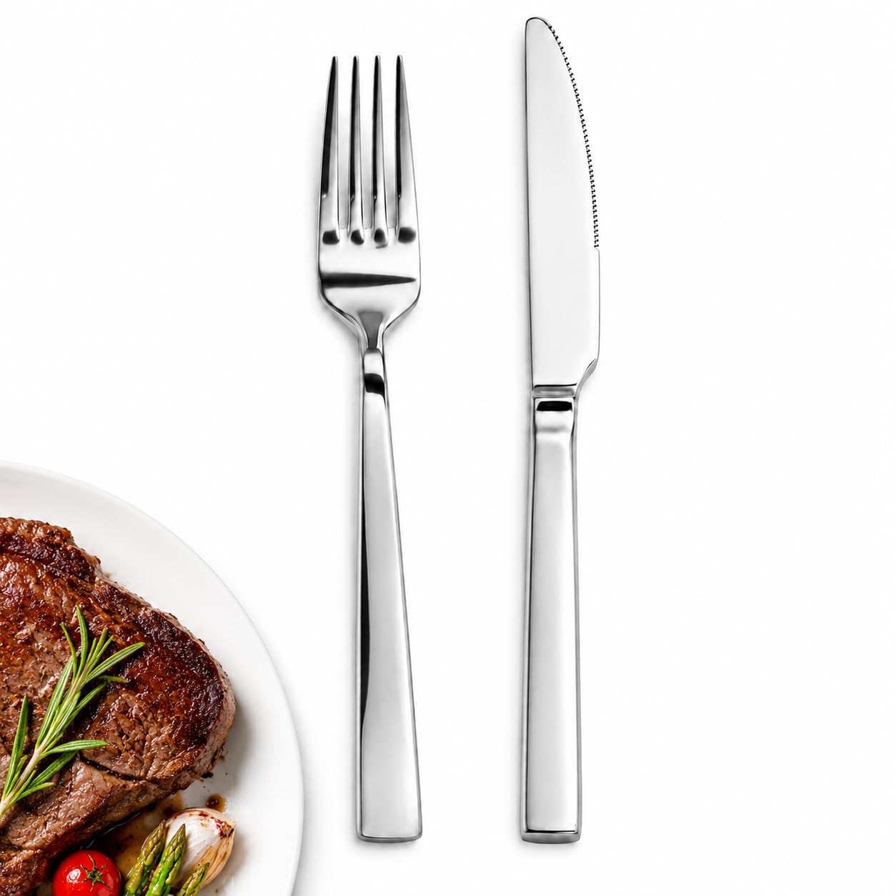 SANTUO 12 Piece Silverware Set with 6 Dinner Knives and 6 Dinner Forks,Flatware Set with Top Food Grade Stainless Steel,Tableware Cutlery Set For Home Restaurant Hotel, Mirror Finish, Dishwasher Safe