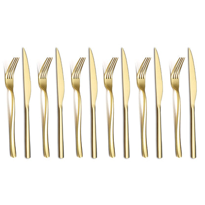 Steak Knives Set 12 Piece, Premium Stainless Steel 6 Dinner Forks and 6 Dinner Knives Set, Steak Knives Steak Forks for 6 Person, Mirror Polish, Dishwasher Safe (Shiny Silver)
