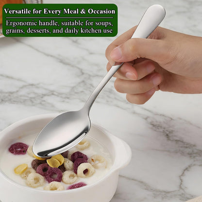 Dinner Spoons Set 12pcs, 7.36" Soup Spoon Berglander Food Grade Stainless Steel Silverware Spoons, Metal Tablespoon for Home, Kitchen or Restaurant Mirror Polished, Dishwasher Safe