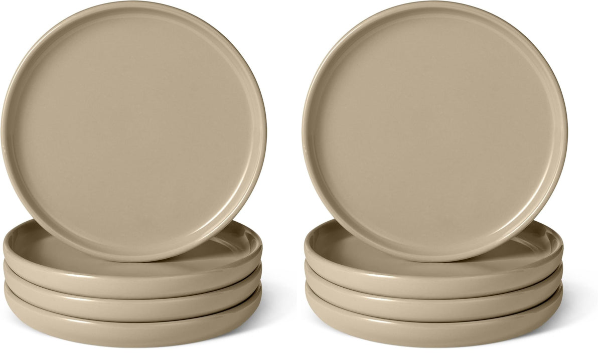 Amazon Basics Glazed Stoneware Salad Plates, Ceramic 4-Piece Set, Microwave, Freezer and Dishwasher-Safe, Stain-Resistant, 8.3 in., Linen Gray