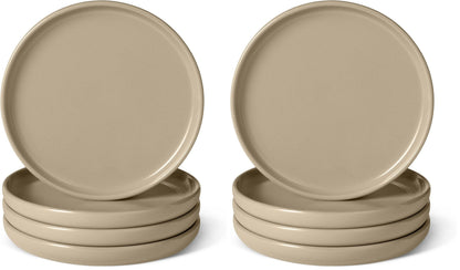 Amazon Basics Glazed Stoneware Salad Plates, Ceramic 4-Piece Set, Microwave, Freezer and Dishwasher-Safe, Stain-Resistant, 8.3 in., Linen Gray