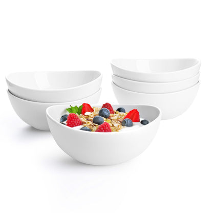 Sweese 18 oz Medium White Porcelain Bowls - Set of 6 Cereal, Soup, Rice & Salad Bowls, Ceramic Serving Bowls for Everyday Use