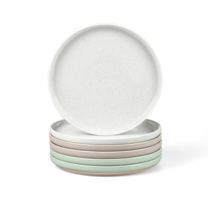 LIANYU Dinner Plates Set of 4, 10.5 Inch Stoneware Plate for Kitchen Dining, Large & Round Ceramic Salad Dishes Set, Microwave, Oven & Dishwasher Safe, Scratch Resistant, Stackable, Snowy White