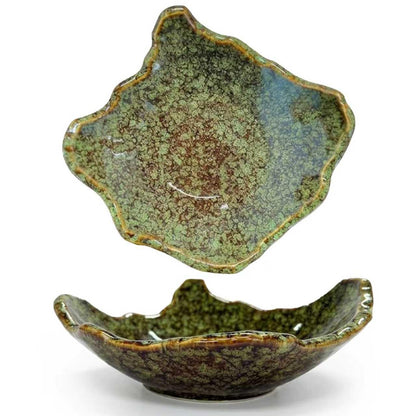 8" Small Ceramic Decorative Bowl 1 Pice – Irregular Rim Reactive Glaze Candy Bowl, Berry Bowl, Entryway Catchall, Japanese Style Fruit Dish for Tabletop or Home Decor (Green Reactive Glaze)
