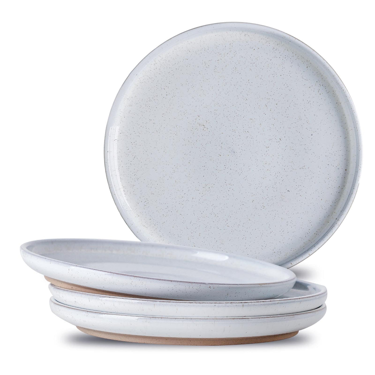 Ceramic Dinner Plates Set of 4 with High Edges, 10 Inch Glacier White Plates for Salad, Pasta and Steak, Oven＆Dishwasher Safe, Stoneware Plates with Matte Terracotta Base, Porcelain,Scratch Resistant