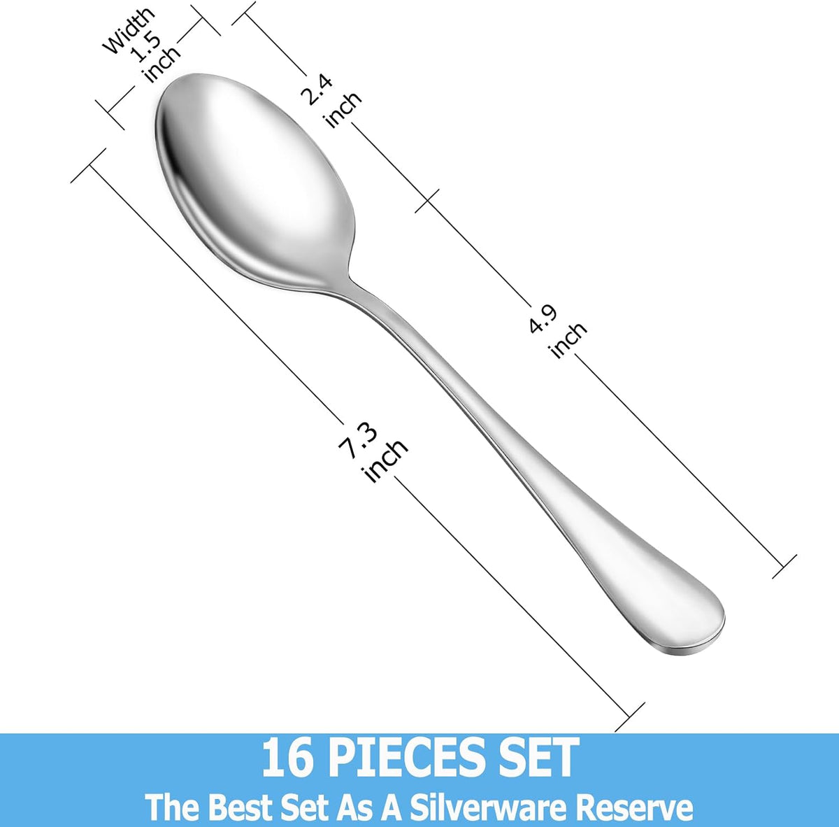 Dinner Spoon Set,16 Pcs 7.3" Tablespoons,Premium Food Grade Stainless Steel Spoons,Durable Metal Spoon,Tablespoon,Silverware Spoons Only,Mirror Finish & Dishwasher Safe,Use for Home,Restaurant
