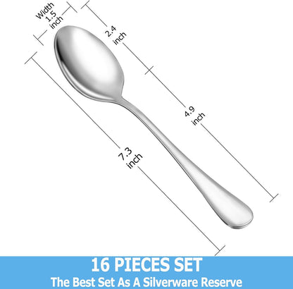 Dinner Spoon Set,16 Pcs 7.3" Tablespoons,Premium Food Grade Stainless Steel Spoons,Durable Metal Spoon,Tablespoon,Silverware Spoons Only,Mirror Finish & Dishwasher Safe,Use for Home,Restaurant