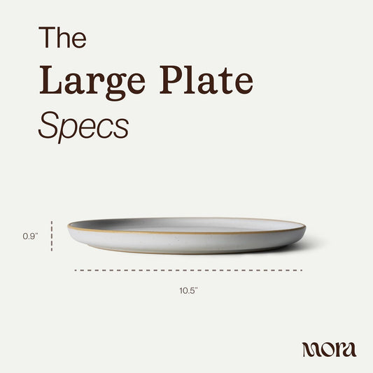 Mora Large Plates Set of 4, 10.5 inch Ceramic Pottery Dinner Plates - Microwave, Oven and Dishwasher Safe - Night