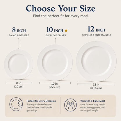 White Ceramic Dinner Plates Set of 4, 10 Inch Porcelain Dinner Plates for Salad, Pasta, and Steak – Microwave and Dishwasher Safe Dinnerware