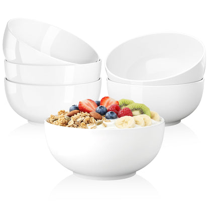 Quatish 6-Piece Cereal Bowls,24 OZ Soup Bowl，Durable Ceramic Bowls，White | Easy to Clean,Microwave & Dishwasher Safe,Ramen,Salad,Rice,Snacks,Desserts,Fruit,Kitchen,Rice,Ice Cream,Noodle,Porcelain