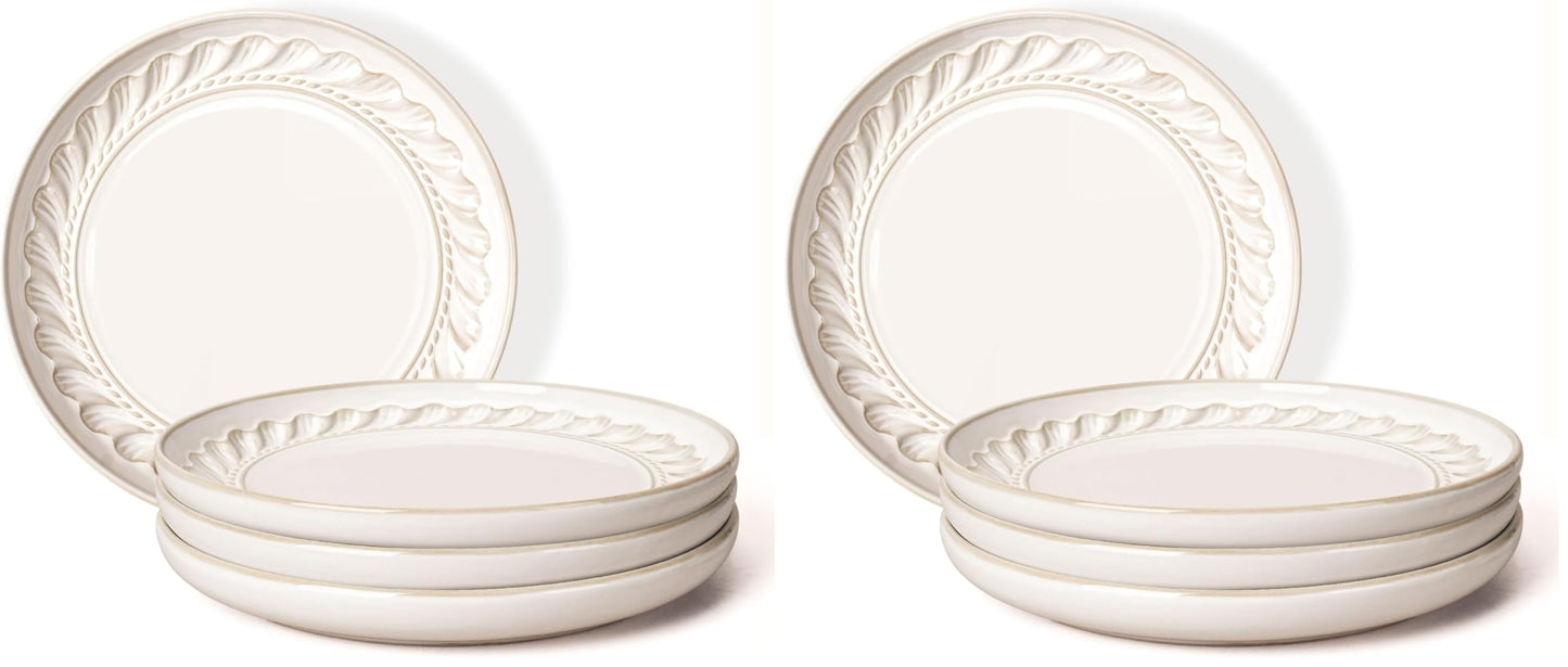 Large Ceramic Dinner Plates Set Of 4, 10.75 Inch Embossed Kitchen Salad Plates, Modern Serving Plates For Restaurant, Plates With Lipped Edges, Microwave Dishwasher Safe (Multiple Patterns)