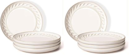 Large Ceramic Dinner Plates Set Of 4, 10.75 Inch Embossed Kitchen Salad Plates, Modern Serving Plates For Restaurant, Plates With Lipped Edges, Microwave Dishwasher Safe (Multiple Patterns)