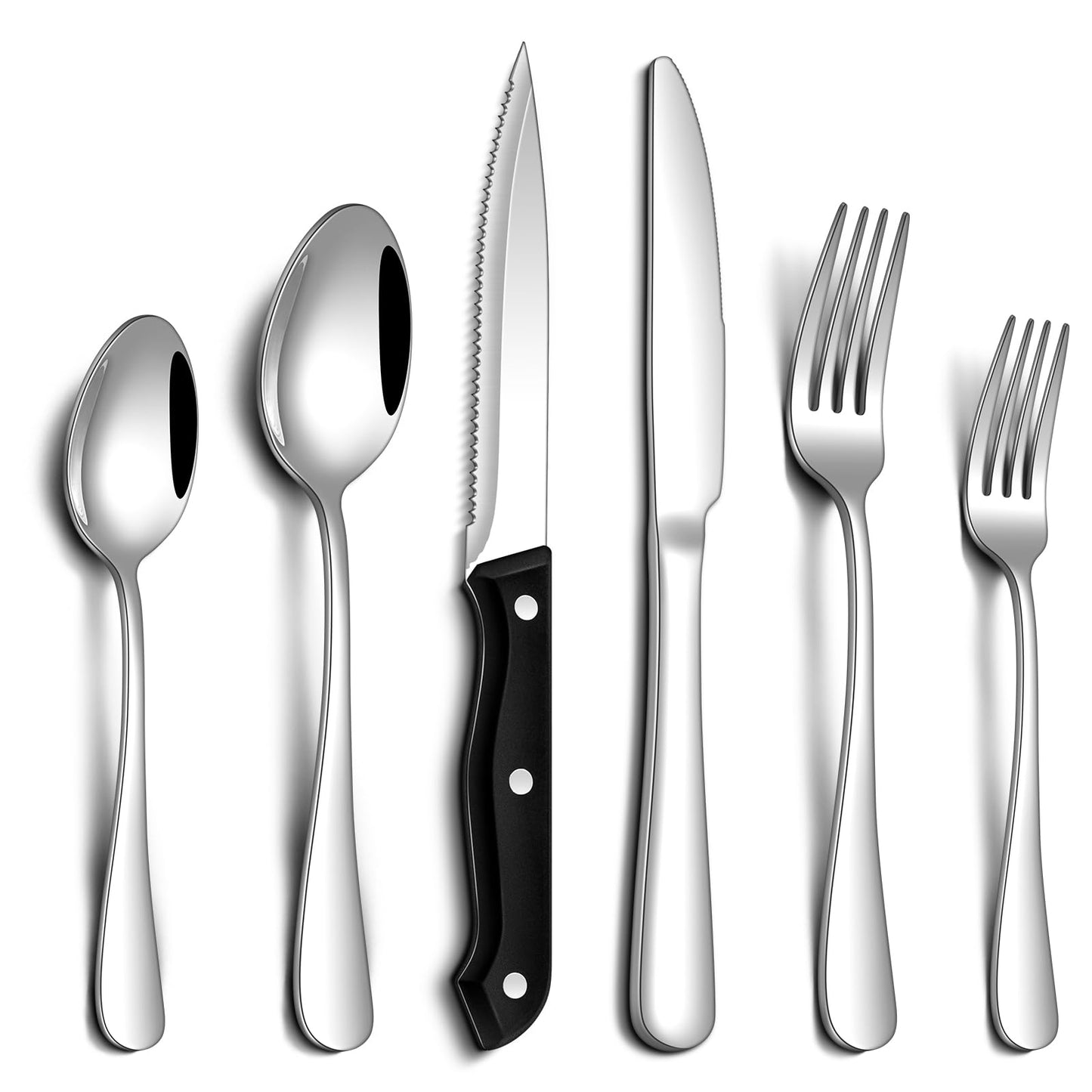 PHILIPALA 72 Pcs Silverware Set with Steak Knives Food-Grade Stainless Steel Flatware Set for 12 Mirror Cutlery Include Forks Spoons and Knives Set Dishwasher Safe Utensil Sets for Home Restaurant