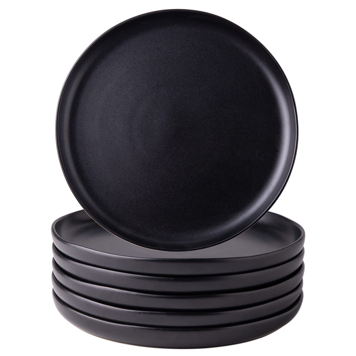 AmorArc Ceramic Dinner Plates Set of 6, 10.25 Inch Stoneware Dishes Set | Wavy Rim Shape Dinnerware Plates for Kitchen, Microwave & Dishwasher Safe, Scratch Resistant-Matte Black